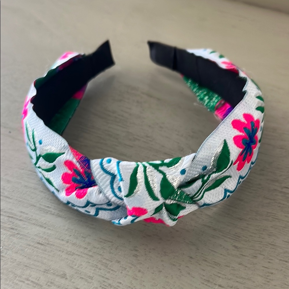 Floral Headband with Pink and Green Accents